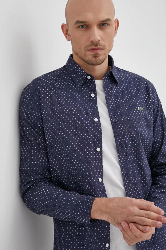 Ανδρικά Πουκάμισα Lacoste - Βαμβακερό πουκάμισο σκούρο μπλε 1 Ανδρικά Πουκάμισα Lacoste - Βαμβακερό πουκάμισο σκούρο μπλε
