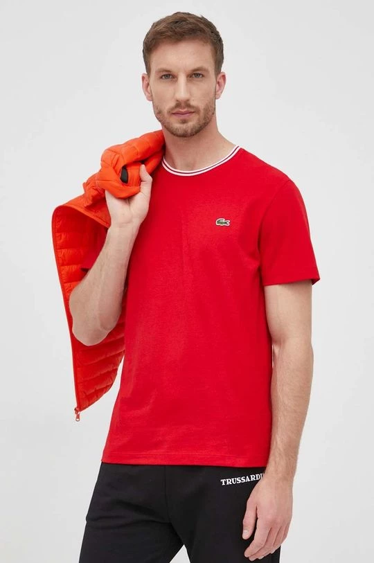 Ανδρικά Μπλουζάκια Βαμβακερό μπλουζάκι Lacoste κόκκινο 1 Ανδρικά Μπλουζάκια Βαμβακερό μπλουζάκι Lacoste κόκκινο