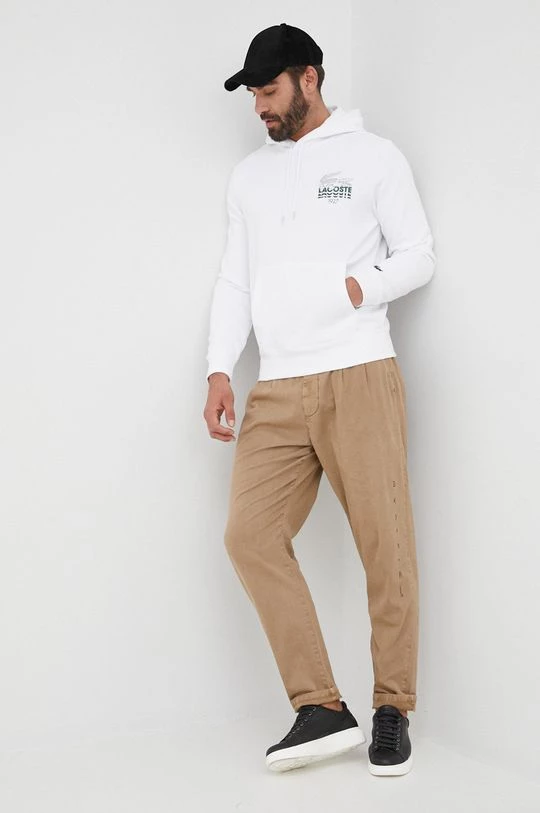 Ανδρικά Χωρίς φερμουάρ Βαμβακερή μπλούζα Lacoste χρώμα: άσπρο, 1 Ανδρικά Χωρίς φερμουάρ Βαμβακερή μπλούζα Lacoste χρώμα: άσπρο,