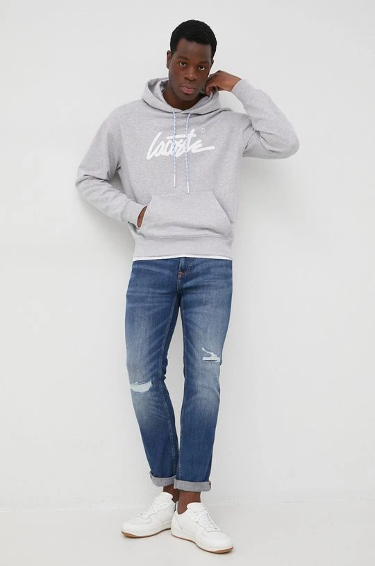 Ανδρικά Χωρίς φερμουάρ Βαμβακερή μπλούζα Lacoste χρώμα: ασημί, 2 Ανδρικά Χωρίς φερμουάρ Βαμβακερή μπλούζα Lacoste χρώμα: ασημί, - Image 2