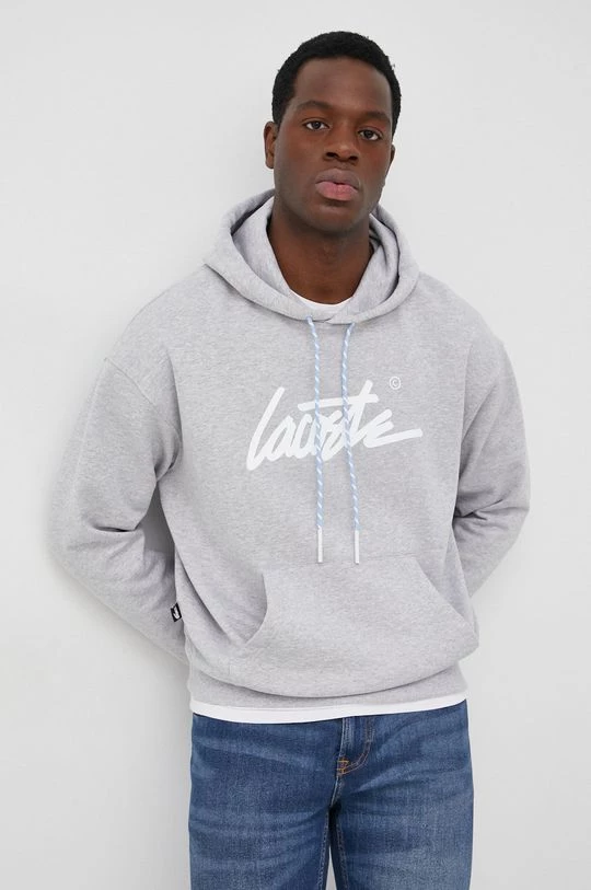 Ανδρικά Χωρίς φερμουάρ Βαμβακερή μπλούζα Lacoste χρώμα: ασημί, 4 Ανδρικά Χωρίς φερμουάρ Βαμβακερή μπλούζα Lacoste χρώμα: ασημί, - Image 4