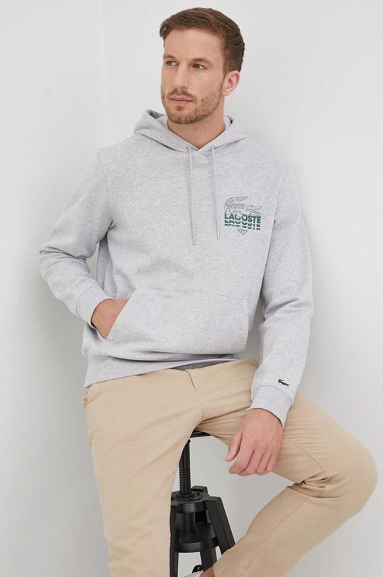 Ανδρικά Χωρίς φερμουάρ Βαμβακερή μπλούζα Lacoste χρώμα: γκρι, 1 Ανδρικά Χωρίς φερμουάρ Βαμβακερή μπλούζα Lacoste χρώμα: γκρι,