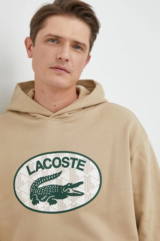 Ανδρικά Χωρίς φερμουάρ Βαμβακερή μπλούζα Lacoste μπεζ, με κουκούλα 4 Ανδρικά Χωρίς φερμουάρ Βαμβακερή μπλούζα Lacoste μπεζ, με κουκούλα - Image 4