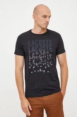 Ανδρικά Μπλουζάκια Βαμβακερό μπλουζάκι Lacoste μαύρο