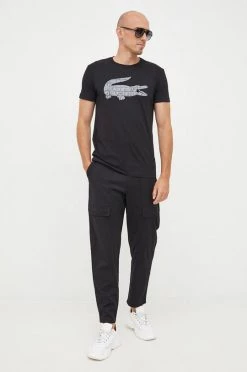 Ανδρικά Μπλουζάκια Βαμβακερό μπλουζάκι Lacoste μαύρο