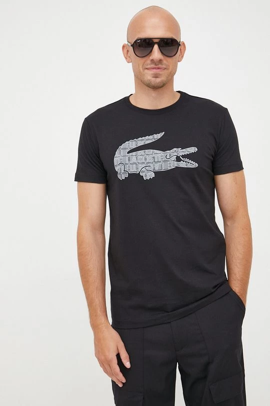 Ανδρικά Μπλουζάκια Βαμβακερό μπλουζάκι Lacoste μαύρο 2 Ανδρικά Μπλουζάκια Βαμβακερό μπλουζάκι Lacoste μαύρο - Image 2