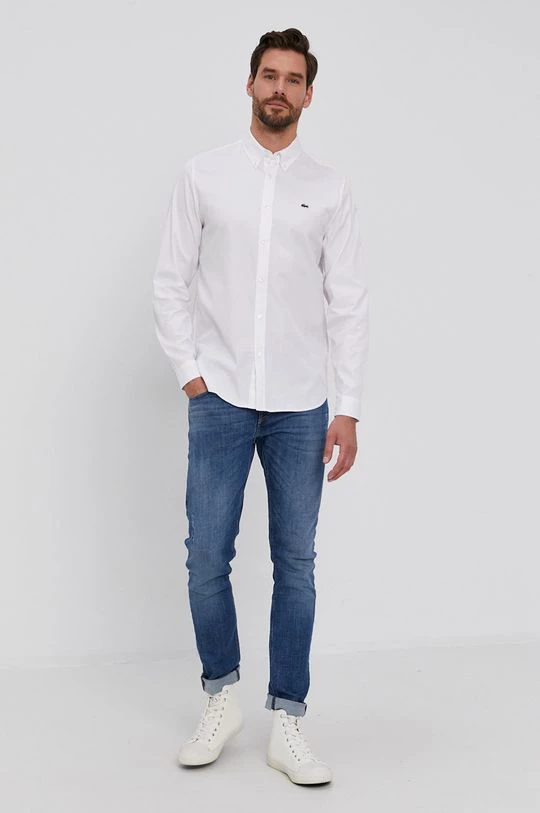 Ανδρικά Πουκάμισα Βαμβακερό πουκάμισο Lacoste χρώμα: άσπρο 3 Ανδρικά Πουκάμισα Βαμβακερό πουκάμισο Lacoste χρώμα: άσπρο - Image 3